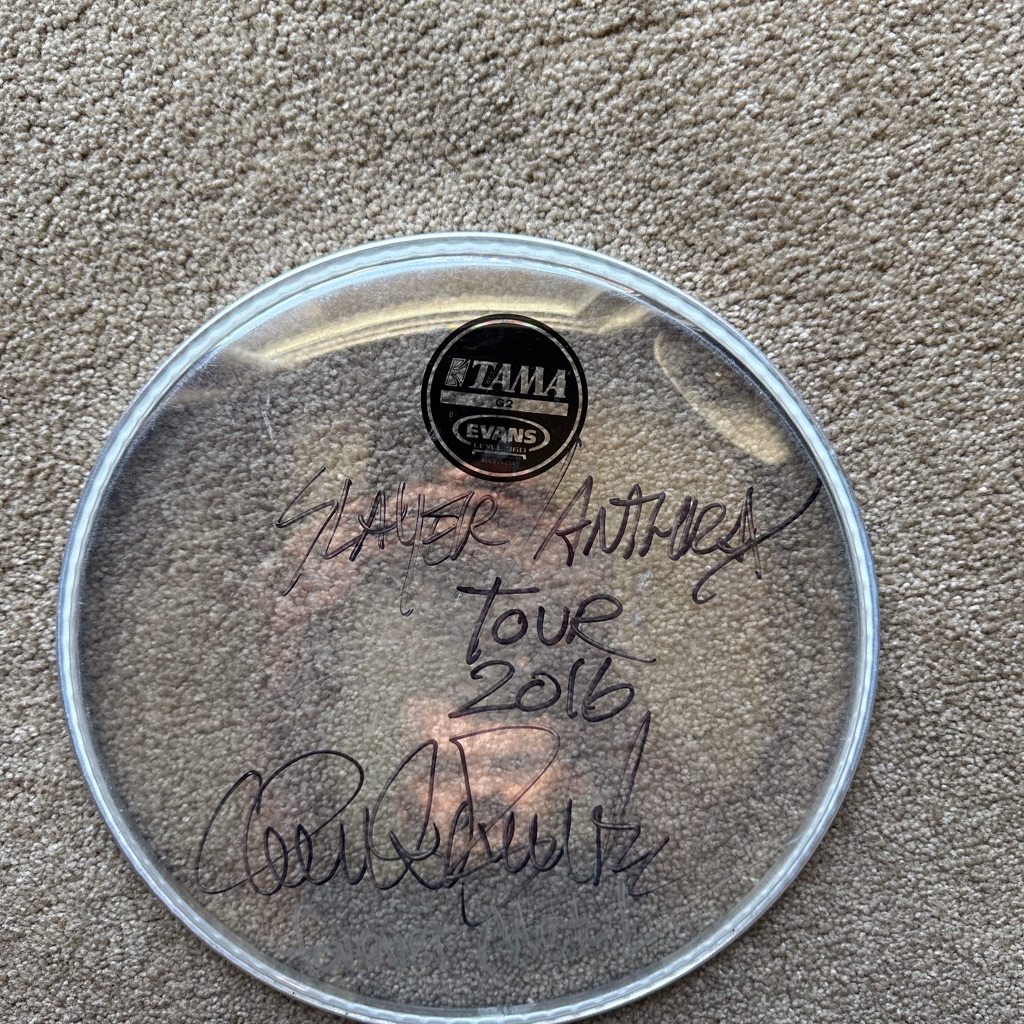 Tama -Charlie Benante From Anthrax Autographdrumhead With Black Signatures
